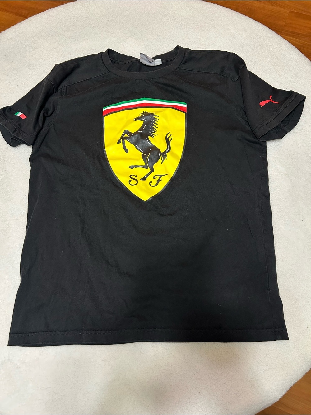 Puma Black Tee with Yellow Ferrari Shield & Red Accent